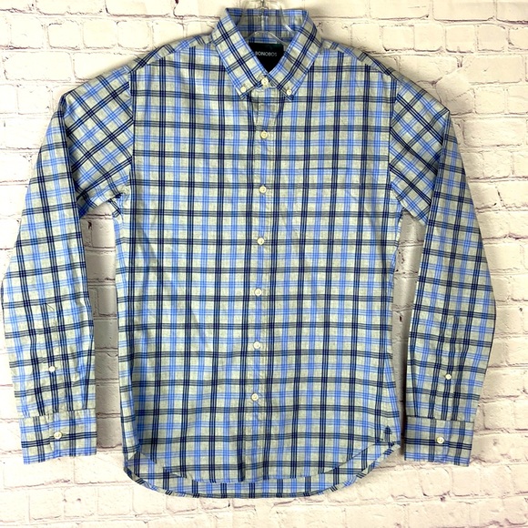Bonobos Other - Bonobos Men's Slim-Fit Gray and Blue Plaid Button Down Long Sleeve Shirt. Sz: S